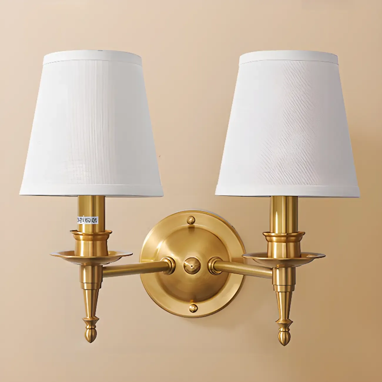 Traditional White Fabric Shade Golden Wall Sconce