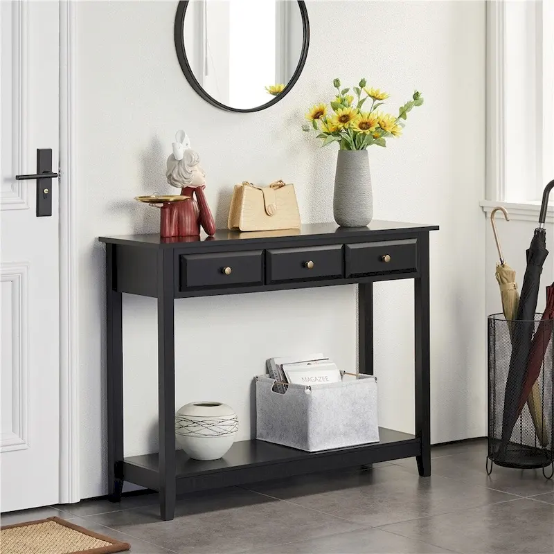 3-Drawer Console Table with Storage Shelf