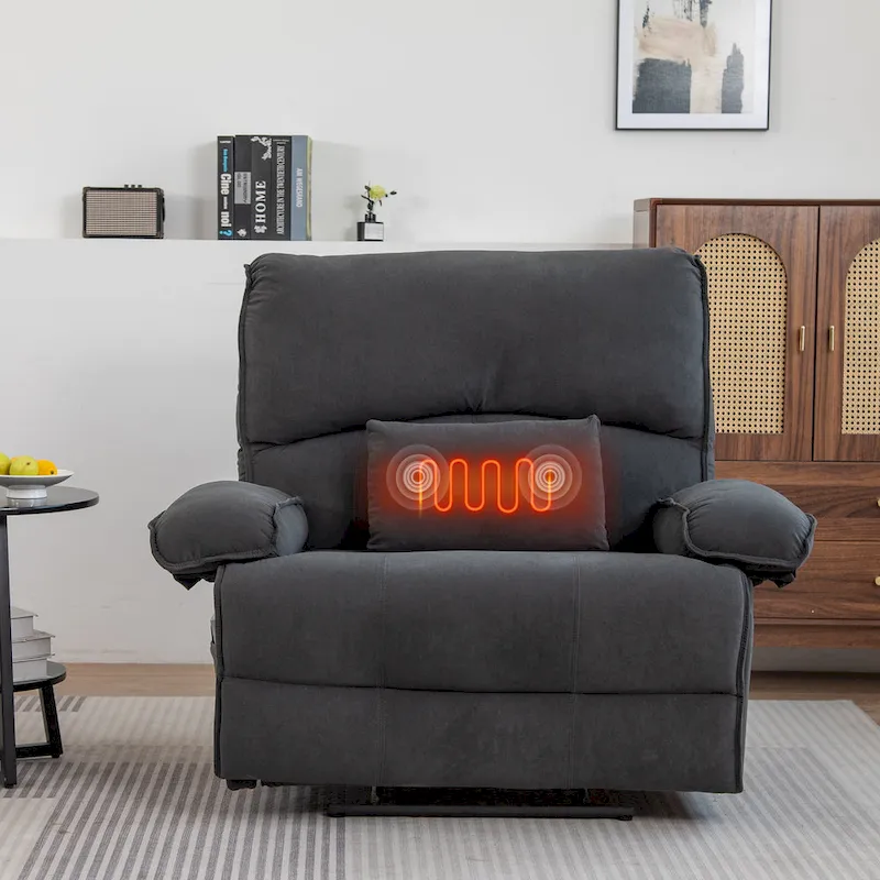 Oversized Velvet Recliner with Massage, Heating, Lumbar Pillow