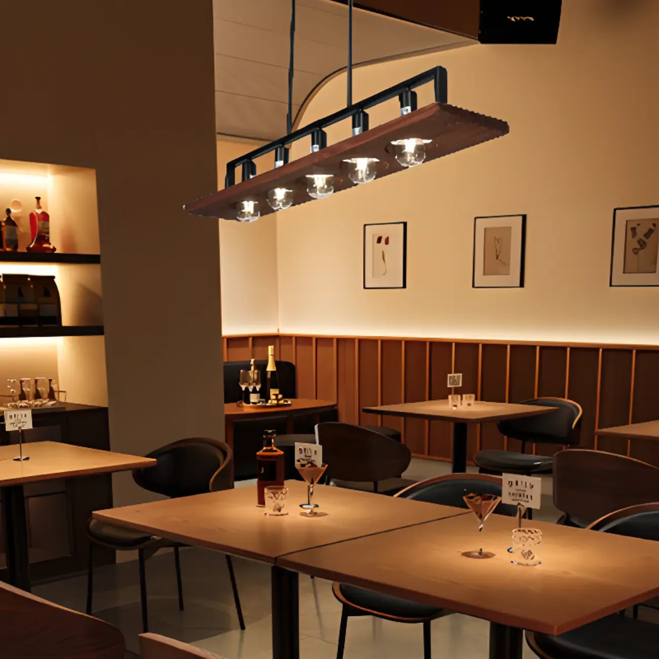 Industrial 5-Light Glass Black Pendant Light Kitchen Island