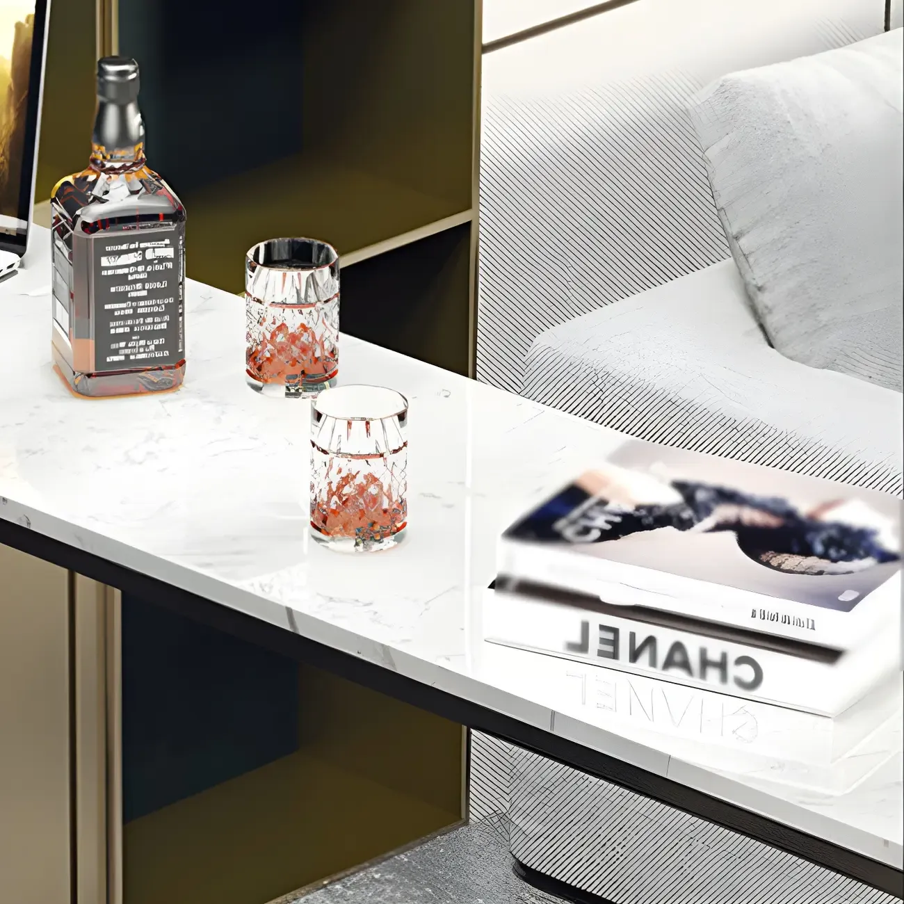 Modern Marble Counter Height Table with Trestle Design