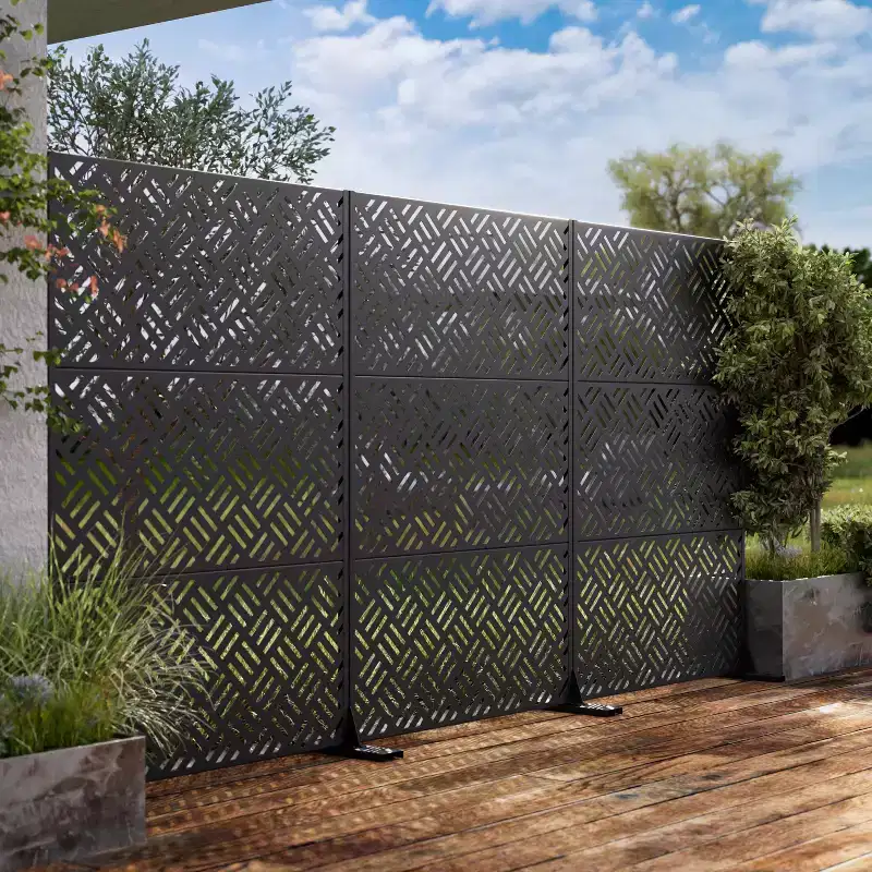 MAYEERTY 72 inch Room Divider Galvanized Frame Privacy Screen Freestanding Garden Fence Patio Black