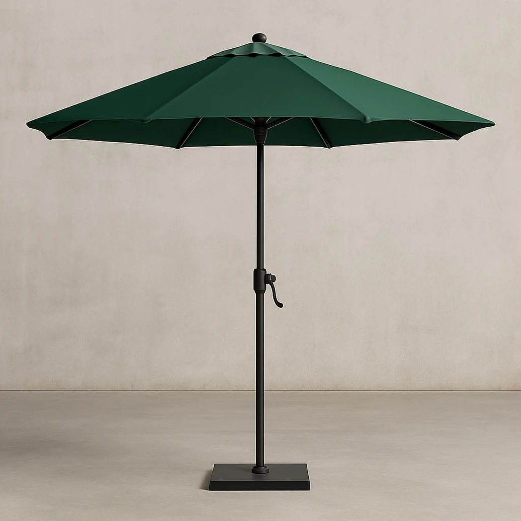 Parasol de Jardin Rond en Polyester Vert avec Mât en Aluminium et Base en Acier, Diamètre 300 cm, Hauteur 250 cm
