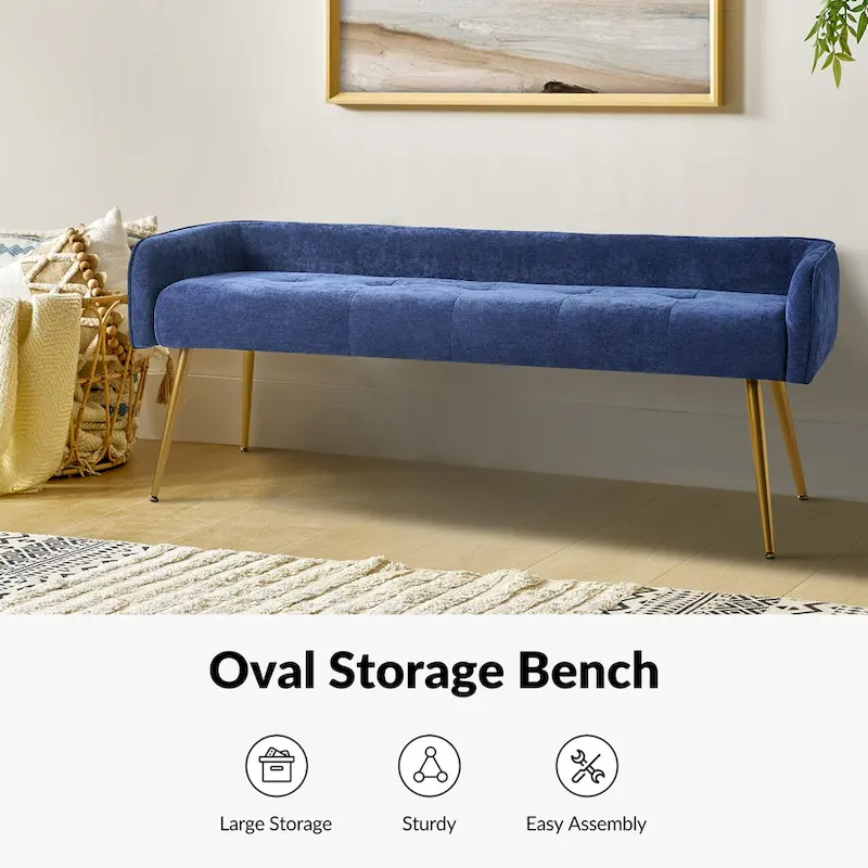 Luis Modern Upholstered Low Back Bench with Sturdy Golden Metal Tapered Leg by HULALA HOME