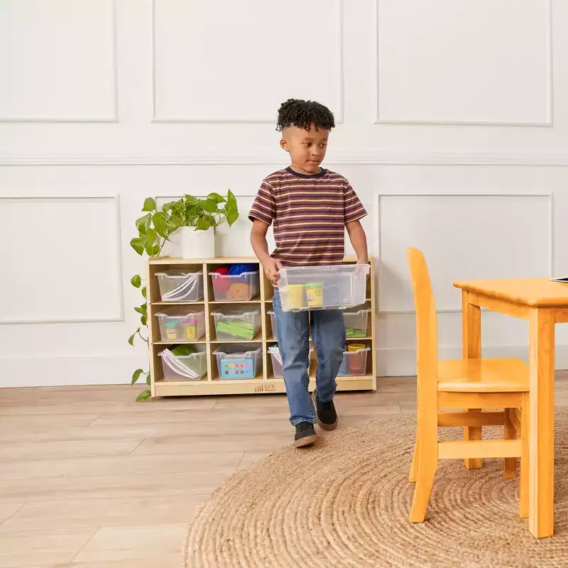 ECR4Kids 12 Cubby Mobile Tray Cabinet and 15 Scoop Front Bins, 3x4, Kids Furniture