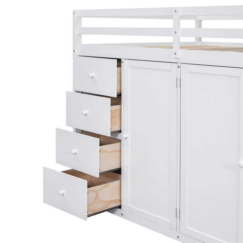 Merax Full Size Wood Loft Bed With Built-in Wardrobes, Cabinets and Drawers