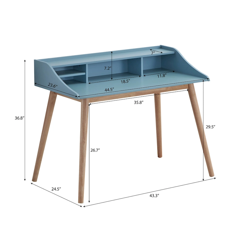 Roundhill Furniture Roskilde Mid-Century Modern Wood Writing Desk with Hutch, Blue