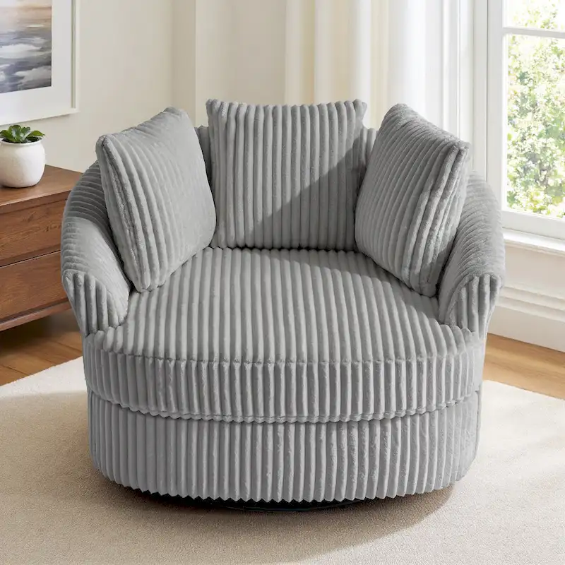 DREAMSIDEA Recessed Arm Slipcovered Swivel Barrel Chair