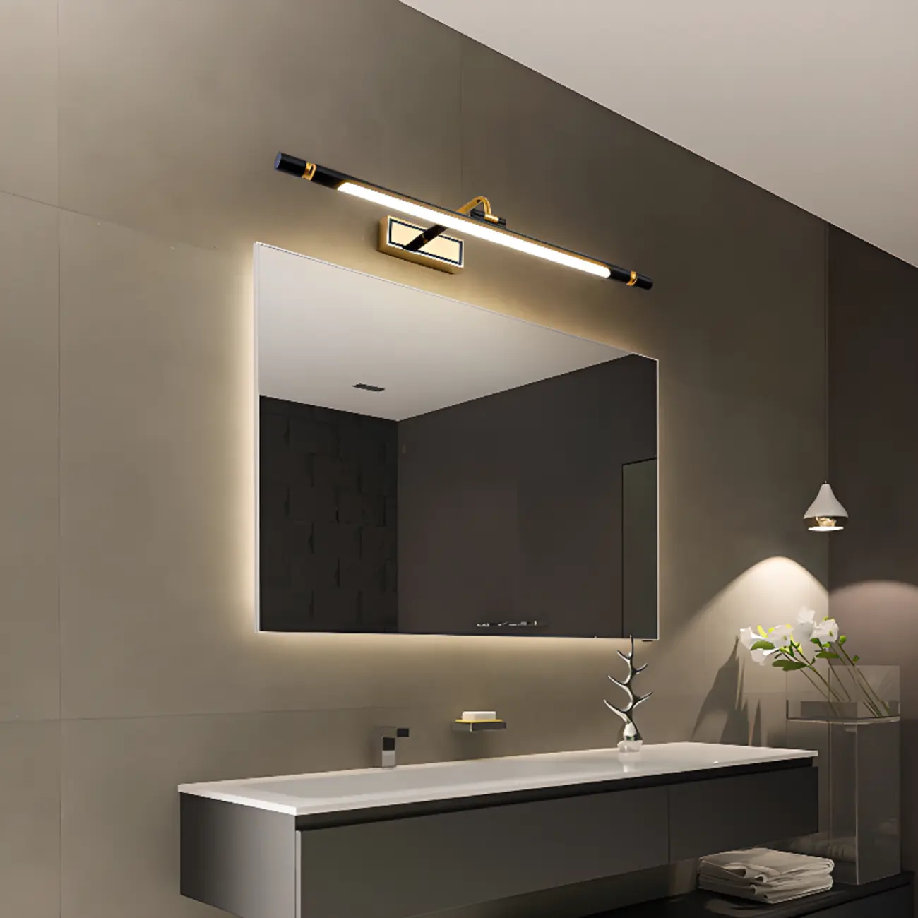 Modern linear LED Vanity Light Fixture with Black Lampshade