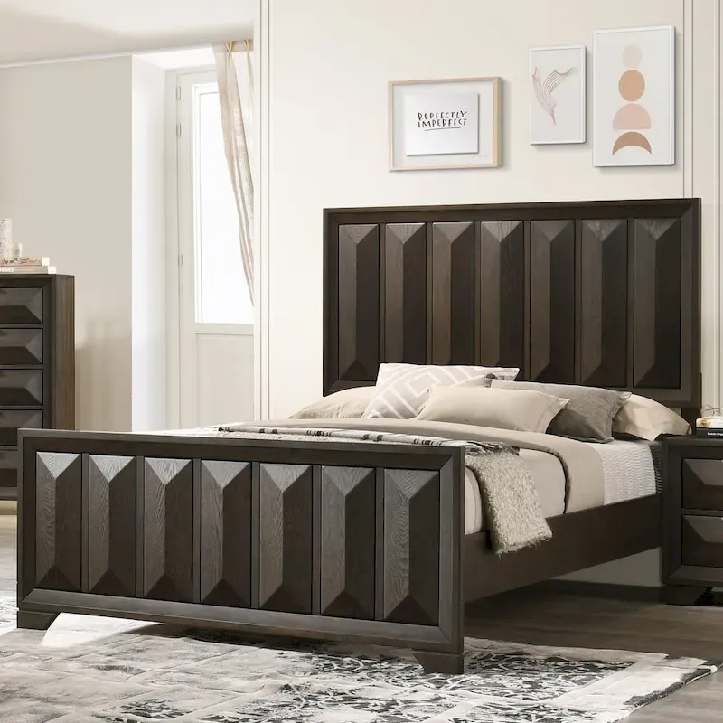 Furniture of America Uppon Espresso Wood Vertical Faceted Panel Bed
