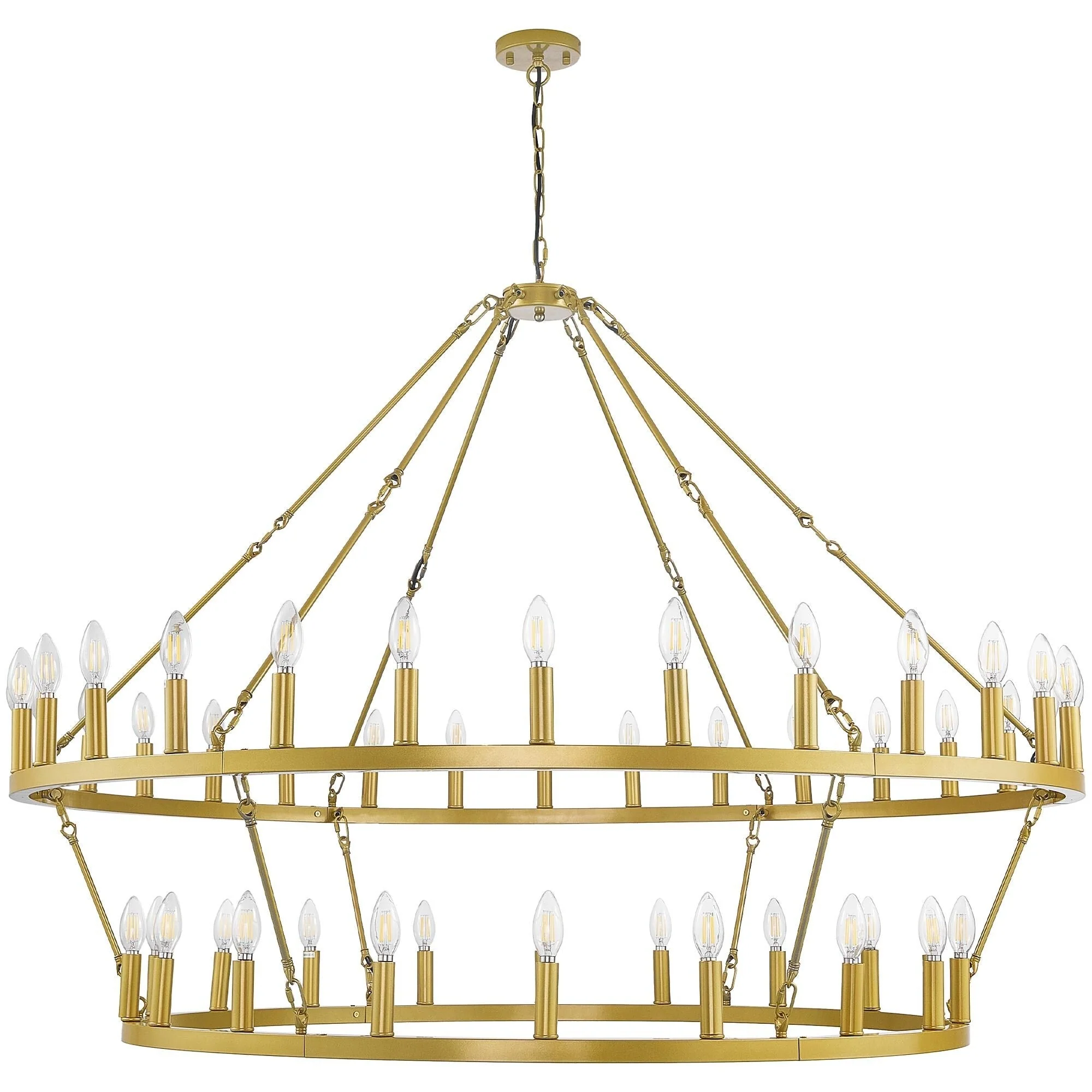 Modern Farmhouse Chandelier 2 Tier Round Wagon Wheel Chandelier Large High Ceiling Light.