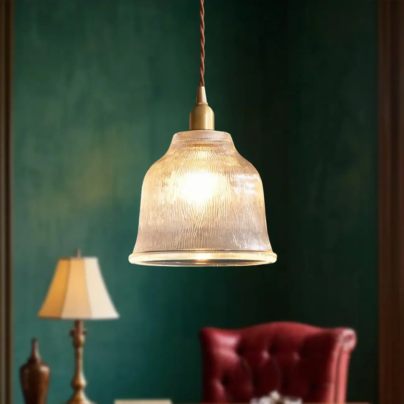 Vintage Frosted Glass bell led pendant lamp for bedroom