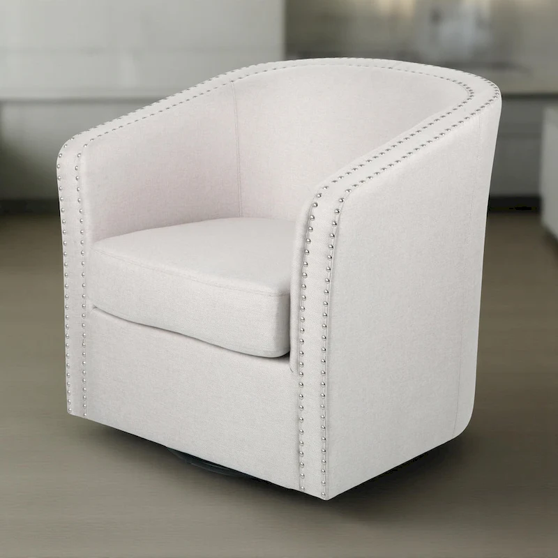 Swivel Accent Chair, Classic Round Barrel Style, Wheat Beige Fabric