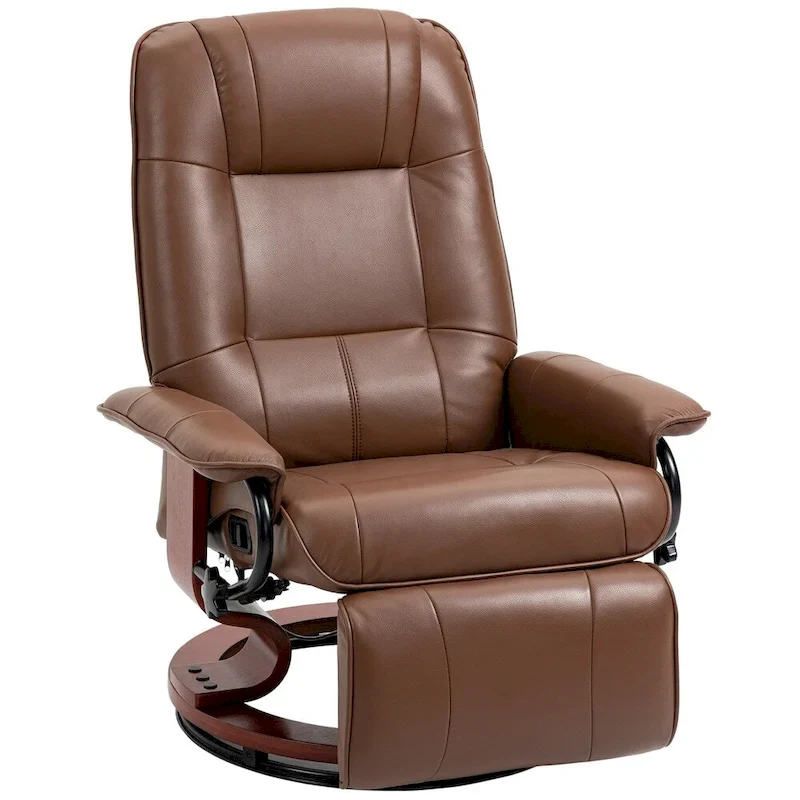 Leather Adjustable Swivel Lounge Chair with Footrest and Armrest