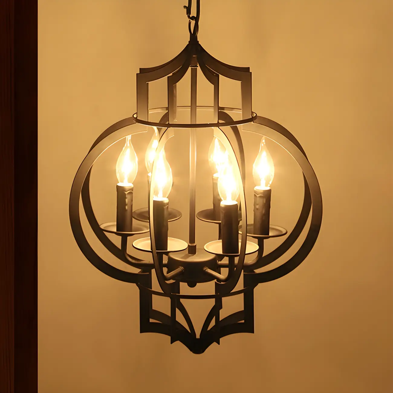 Industrial Black Metal Lantern Candle Chandelier