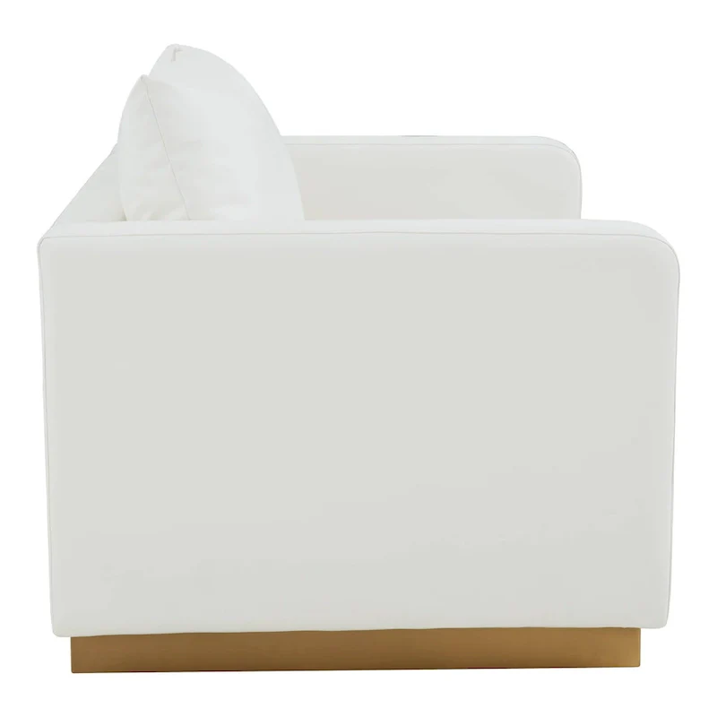 LeisureMod Nervo Modern Leather Loveseat With Gold Base & Cushions - 55.9