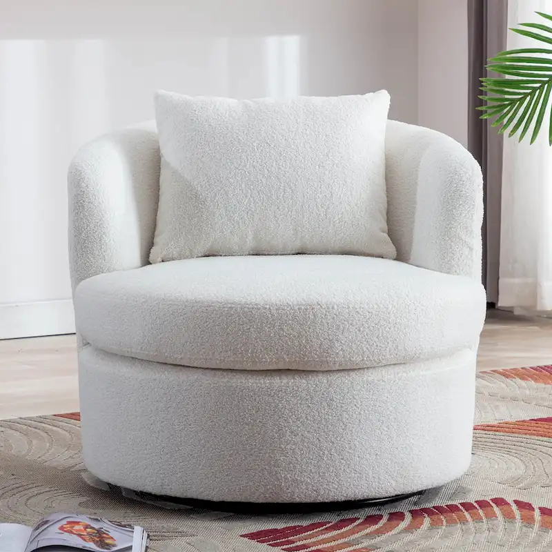 Swivel Barrel Chair with Lamb Wool Fabric