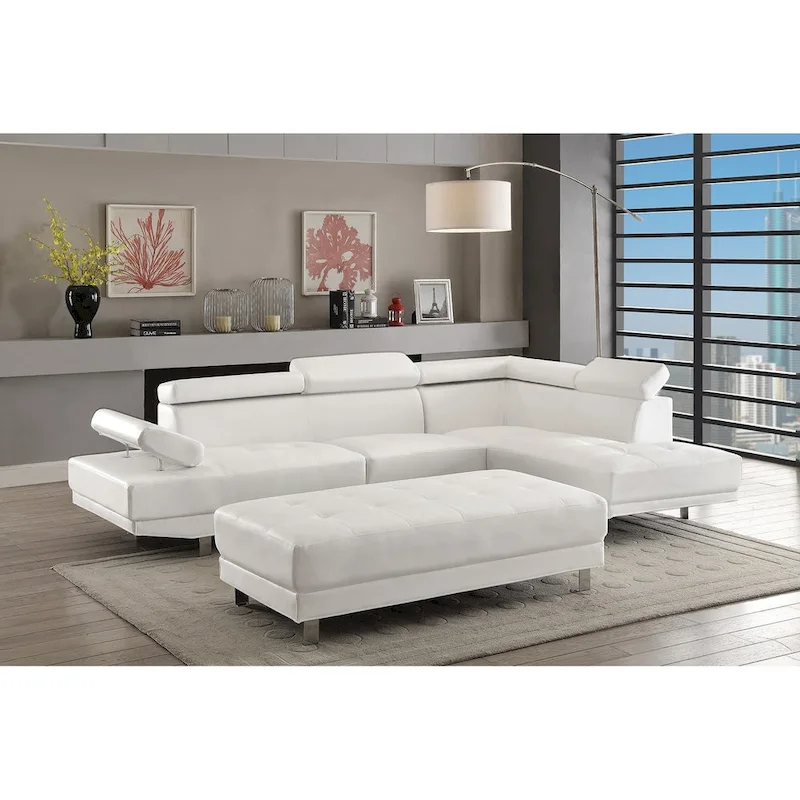 Faux Leather Upholstered Tufted Ottoman - 57 - White