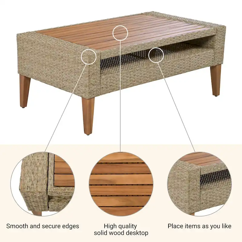 6-Pieces All Weather PE Wicker Sofa Set with Double Cushions