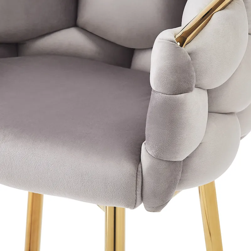 Set of 2 Bar Stools with Velvet Padded Seat and Metal Legs
