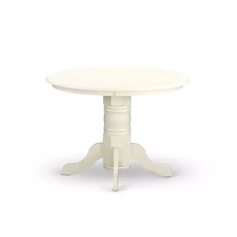 3-Piece Linen white Solid Wood Top - Round Upholstered Dining Room Set - Seats 4