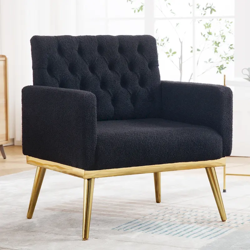 HOMYKA Sherpa Accent Chair Button Tufted Upholstered Linen Velvet Modern Armchair