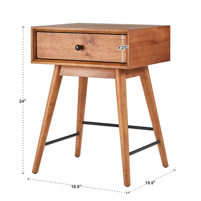 Mid-Century Modern Wood End Table with 1 Drawer, Compact Nightstand Side Table