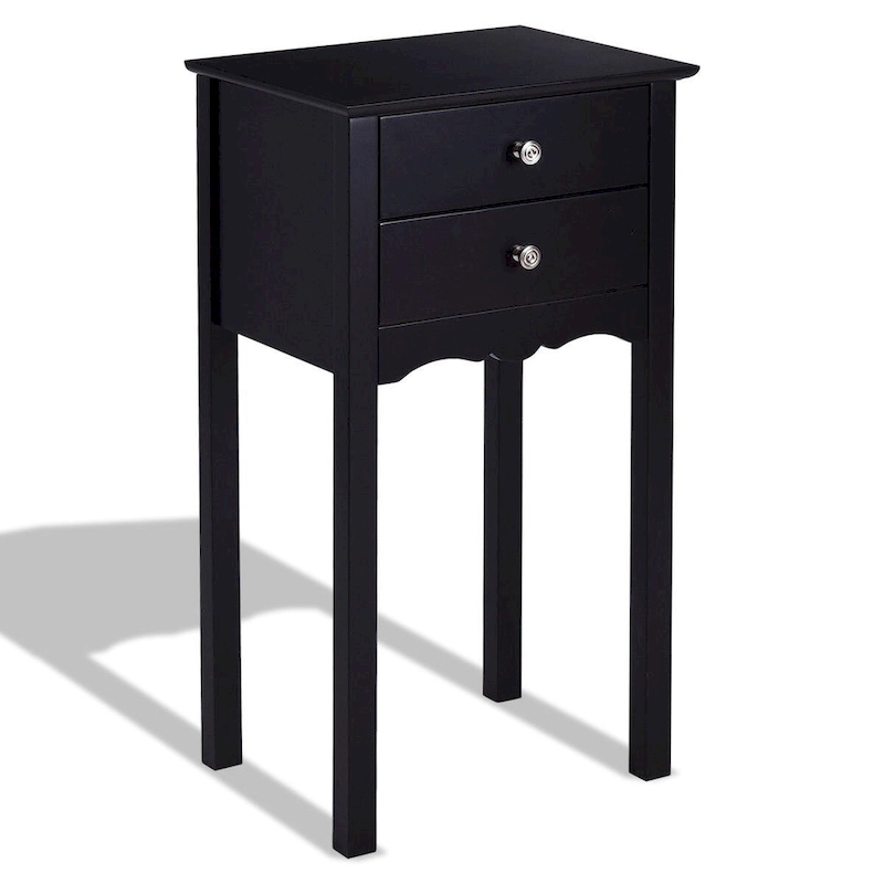Side Table End Accent Table with 2 Drawers-Black - 16.0 x 13.0 x 30.0 (L x W x H)