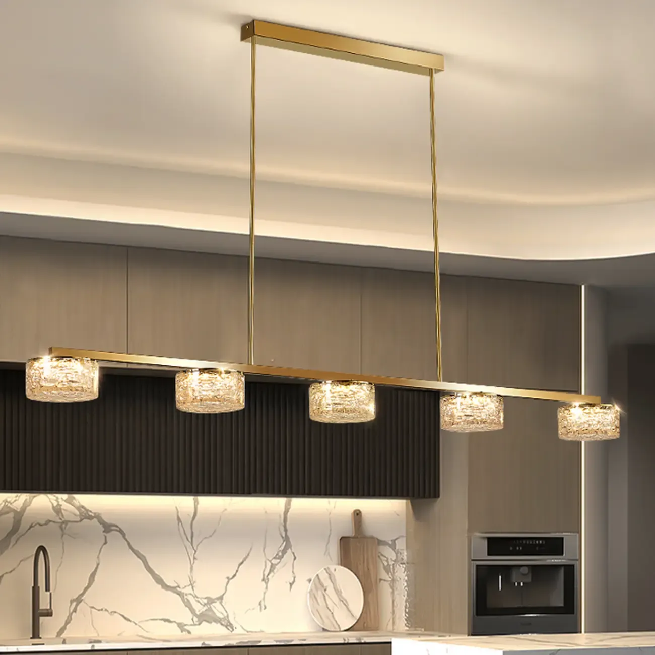 Gold Metal Island Lighting with Remote Control Stepless Dimming