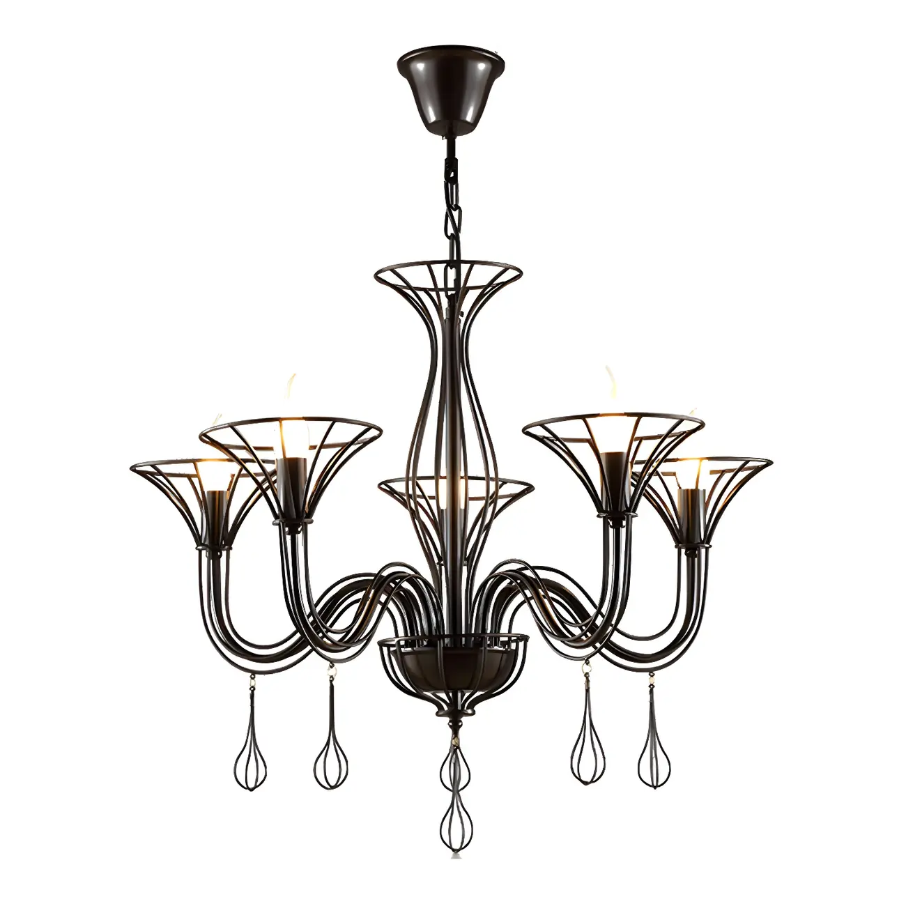Black Metal Curved Design Modern Chandelier Fixture
