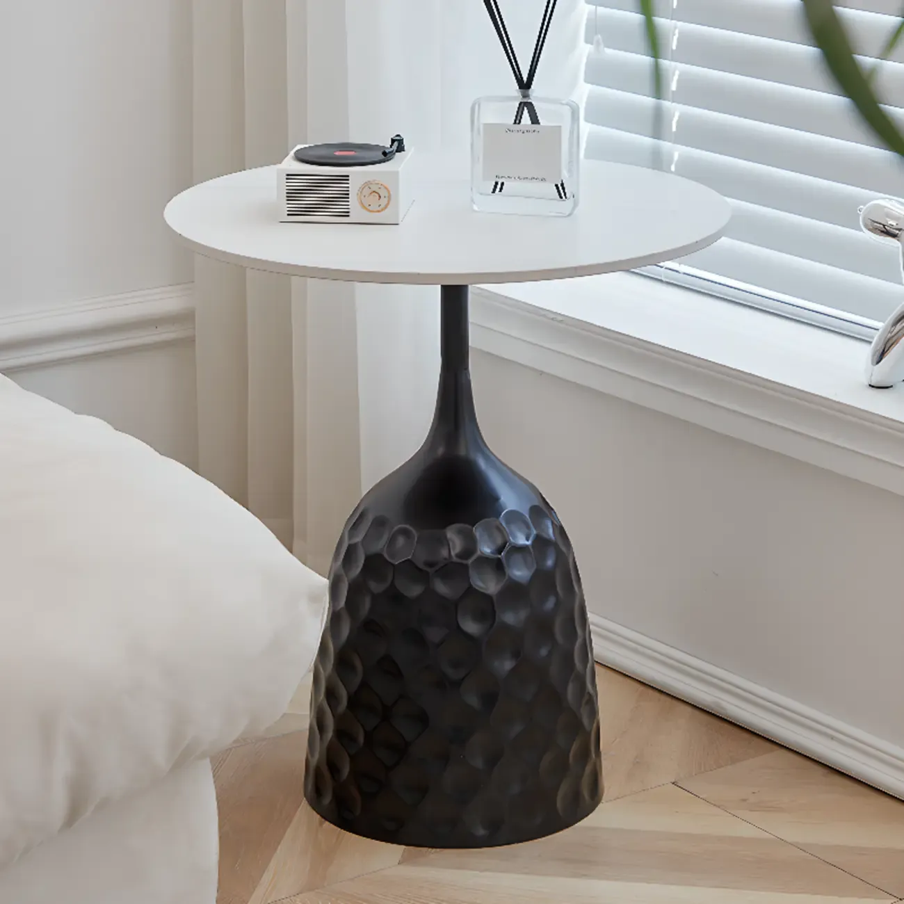 Metal Pedestal Round Marble Side Table for Living Room