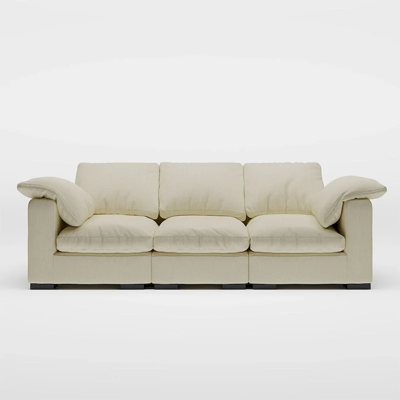86.61 Modern Farmhouse Deep 3-Seater Sofa, Track Arm Couch, Linen Fabric Sofa