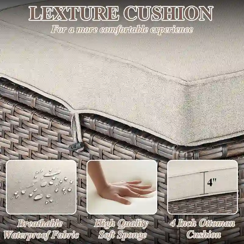 6 Pieces Wicker Sofa with Rocking Chair, Ottoman, Table - Brown