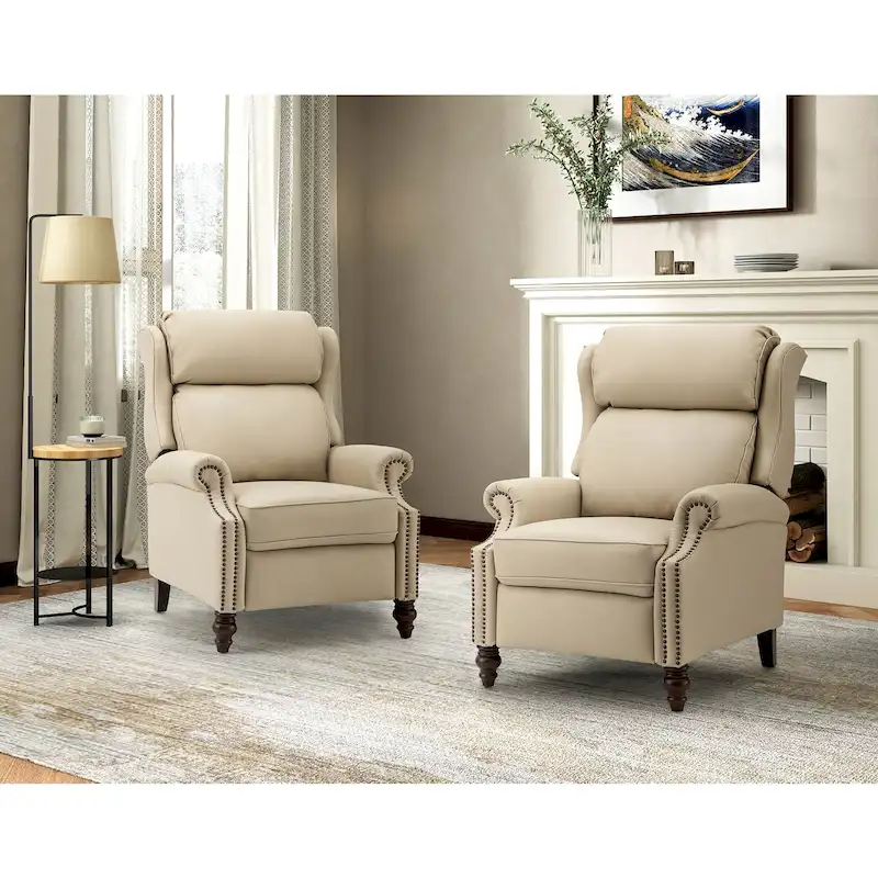 Noemon Modern Genuine Leather Recliner with Nailhead Trims Set of 2 by HULALA HOME