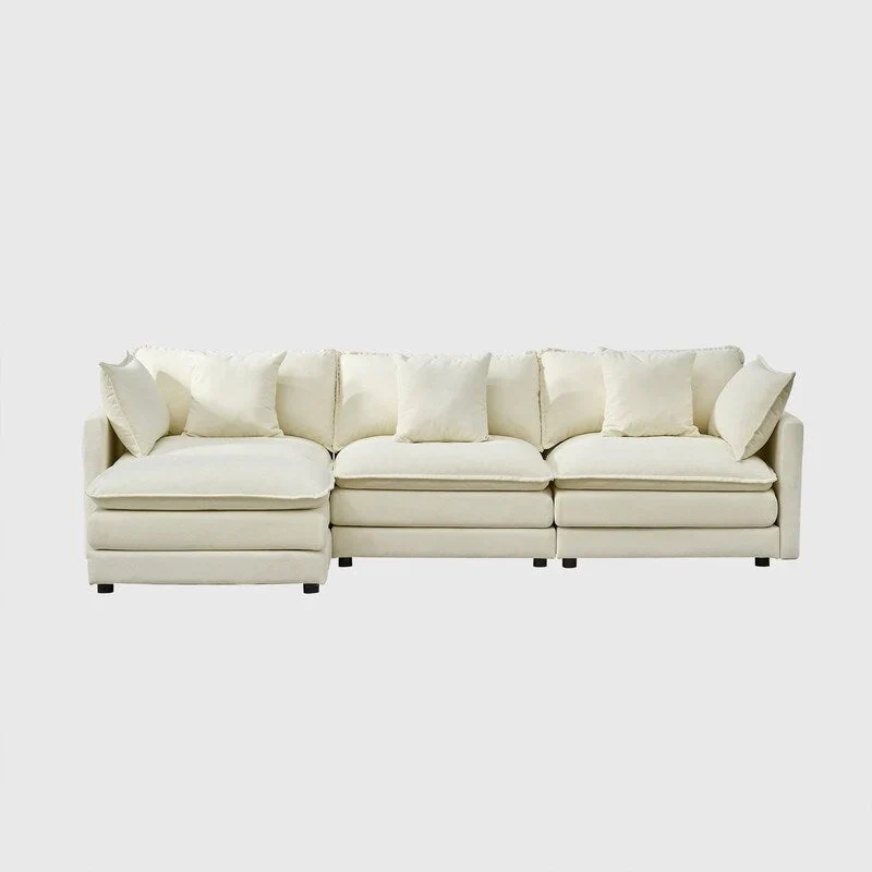 110.2 Chenille Three Seater Upholstered Sofa, Ottoman