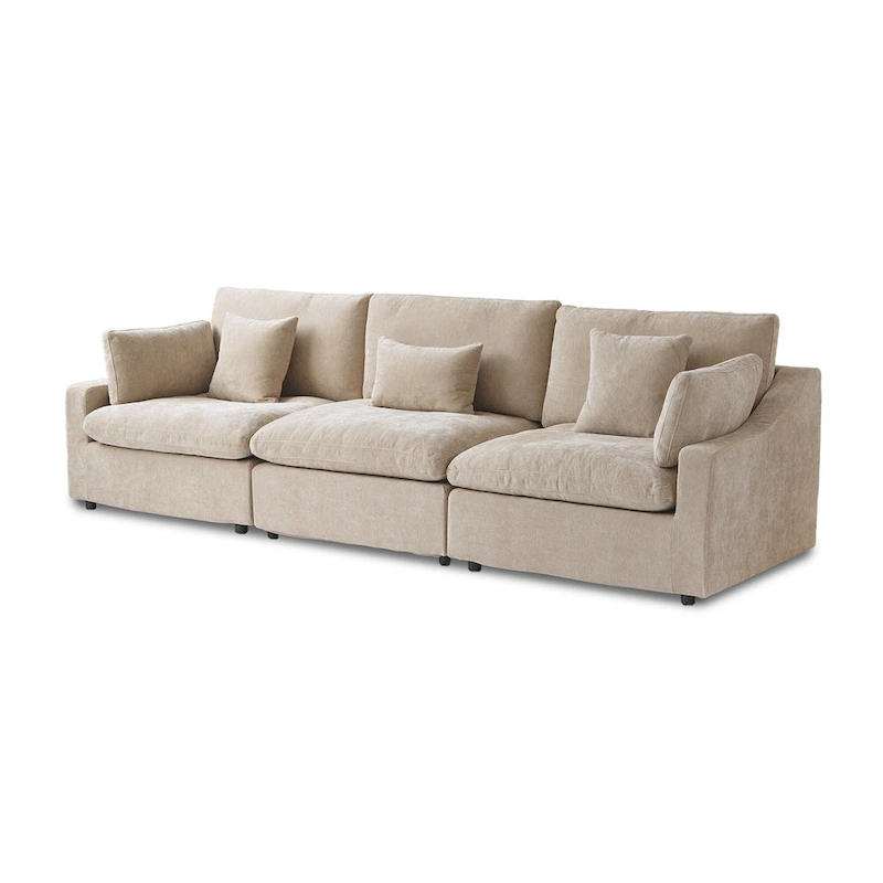 Modern Comfy Linen Sectional Sofa 3-Seater Down Filled Cloud Couch