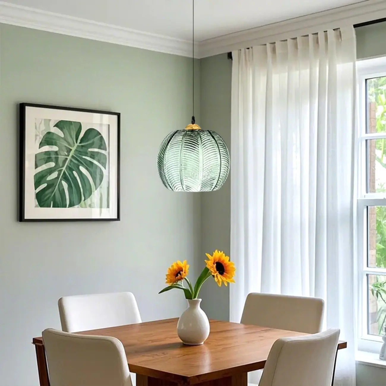 Modern Green Glass Leaf-Inspired Globe Pendant Light