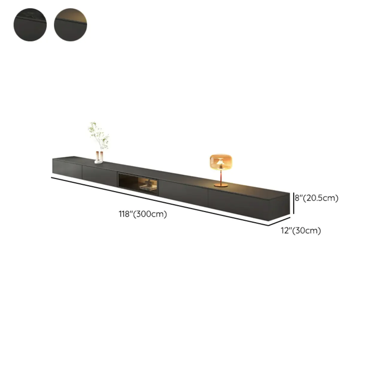 63 Grey Sintered Stone Long Floating TV Stand with Cabinet