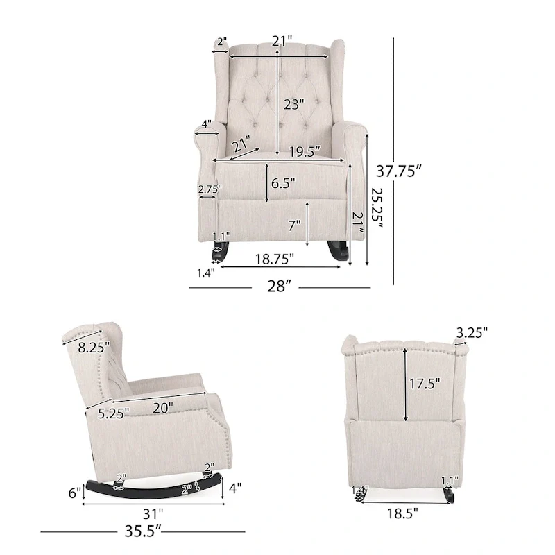 Dobles Fabric Tufted Wingback Rocking Chair by
