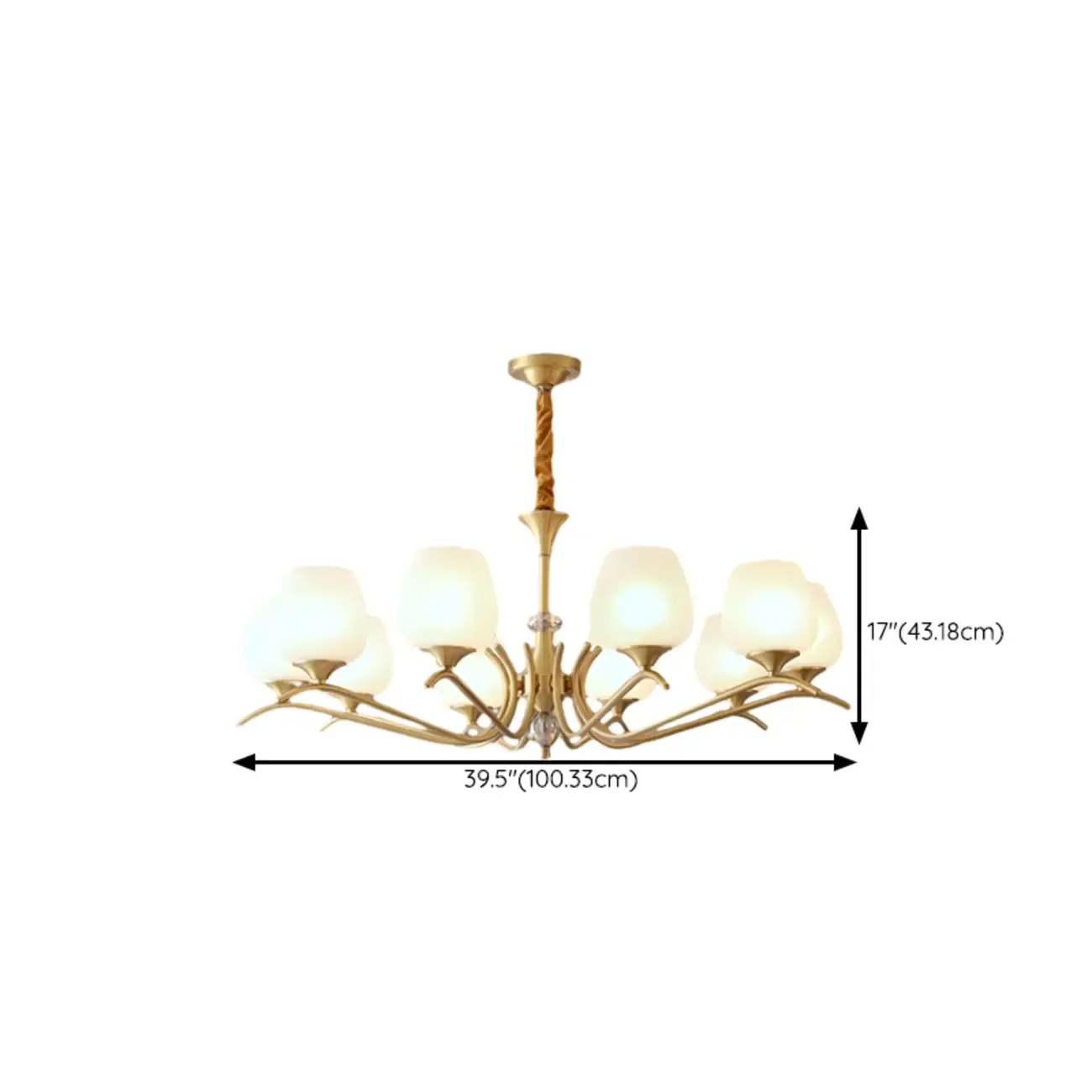 Mid-Century Modern White Glass Elegant Gold Chandelier