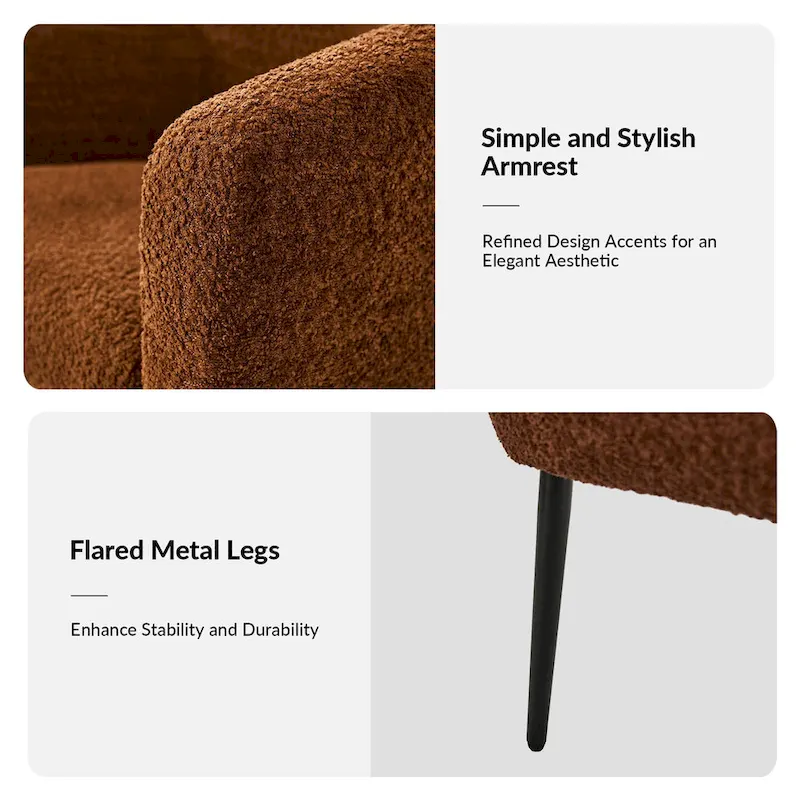 Hal Modern Boucle Armchair with Metal Legs Set of 2 by HULALA HOME