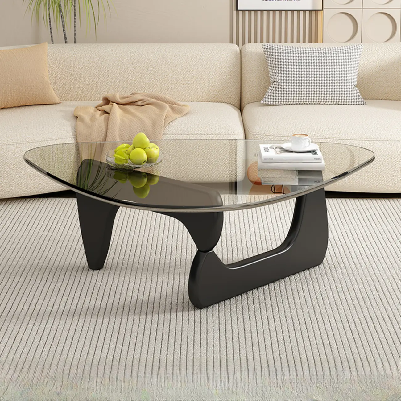 Triangular Wood Glass Top Coffee Table