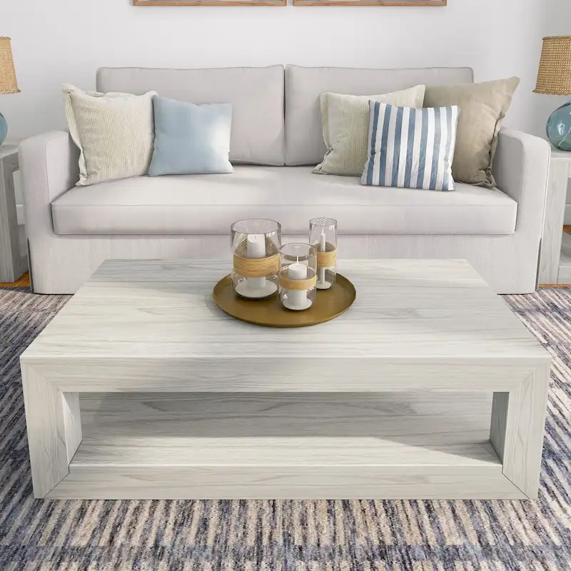 Plank and Beam Modern Rectangular Coffee Table with Shelf