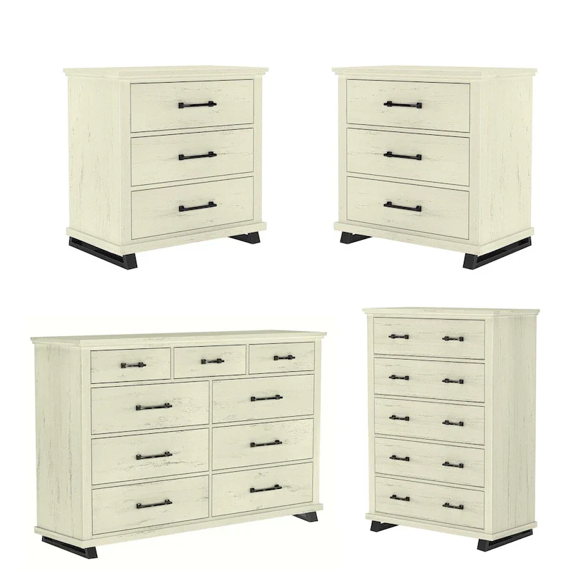 Farmhouse 4-Piece Bedroom Set - 2 Nightstand, 1 Chest and 1 Dresser