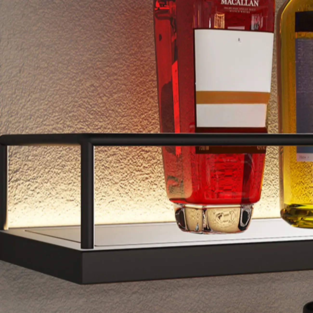 Wall-Mounted LED light Metal Open Wine Rack with Hook and Shelf