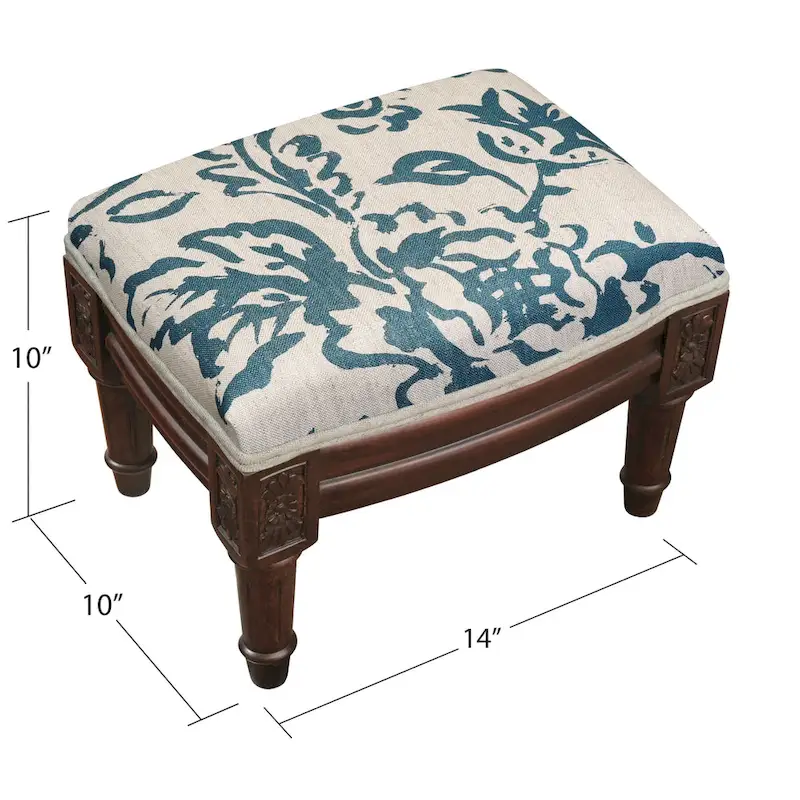 Blue Painterly Toile Footstool
