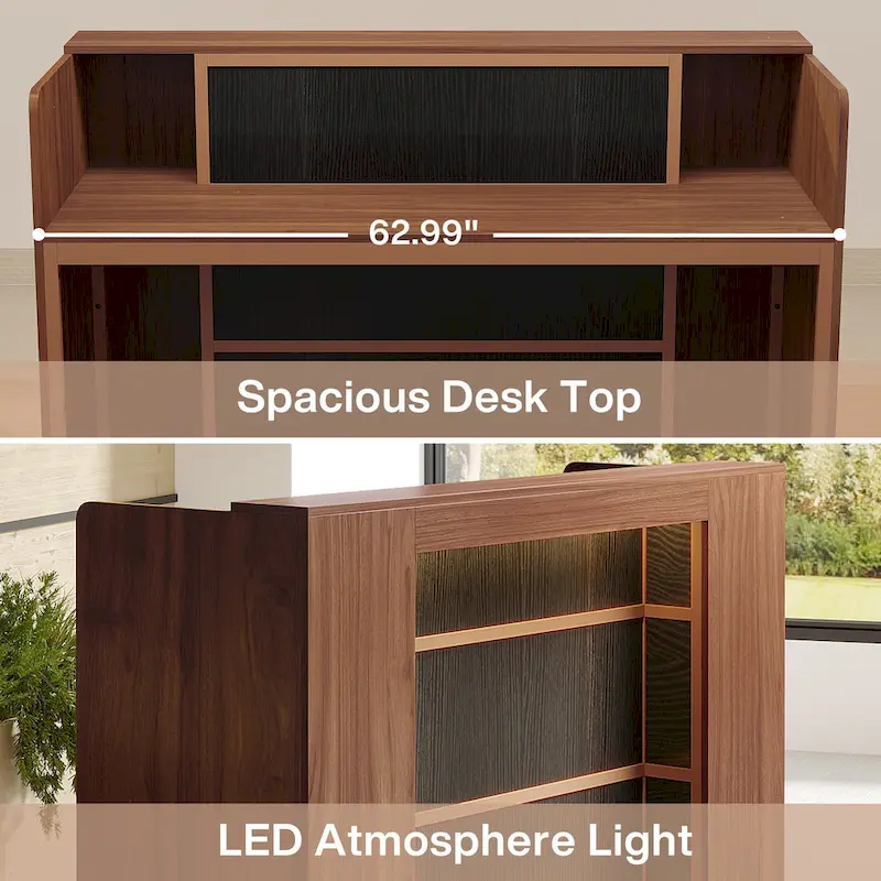 Reception Desk Front Desk with LED Lights,Large Reception Counter Table with Private Panels