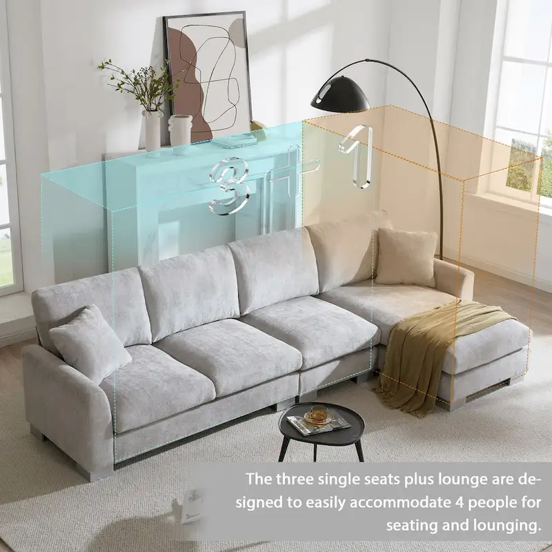 Chenille L-Shaped Sectional Sofa with Chaise - 4-5 Seat