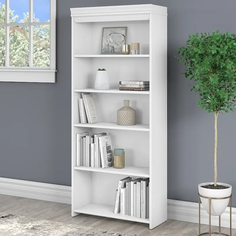 Fairview Antique White 5-shelf Bookcase - Antique - 29.57 L x 12.09 W x 68.94 H