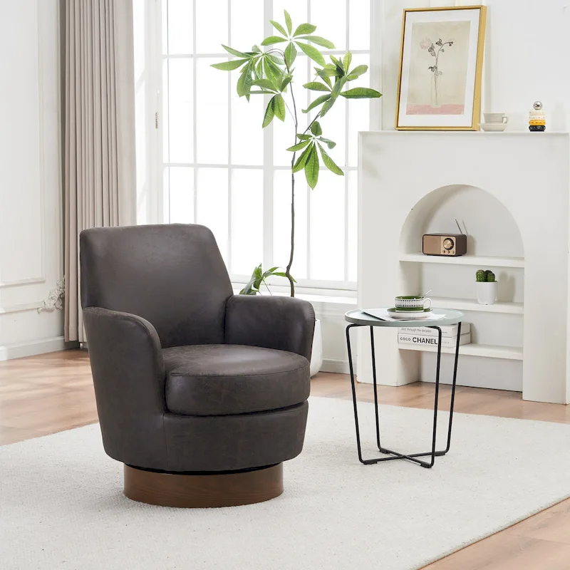 Brown PU Leather 360° Swivel Barrel Chair - Single Seat